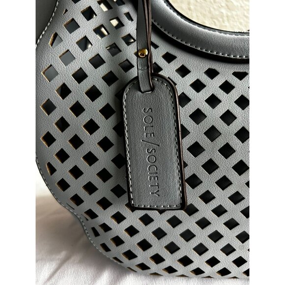 Sole Society Eppie Perforated Faux Leather Blue Satchel Crossbody w/ Hang Tag - Picture 2 of 12